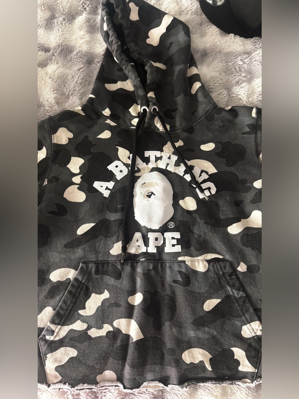 A Bathing Ape Camo Slightly Cropped Hoodie with White Logo